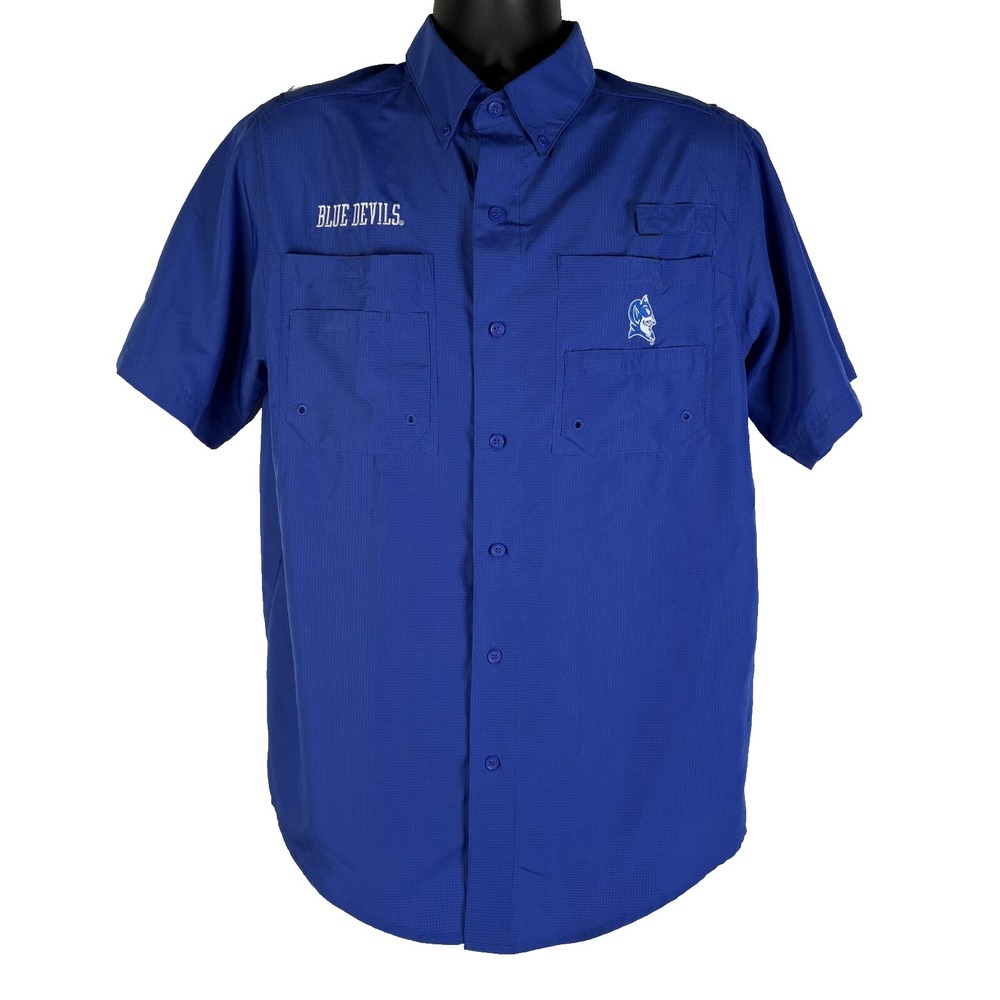 Duke Blue Devils‎ Shirt Men's Med Blue Short Sleeve Button Up Vented Performance